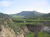 Looking east down Arroyo Seco at spectacular strath terraces cut into tertiary marine and non-marine sedimentary rocks