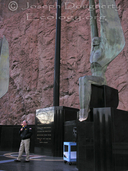 Ranger presentation in front of the 'Winged Figures of the Republic,' at the Hoover Dam; Colorado River at Lake Mead.