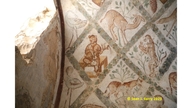 Frescoes in Qusayr 'Amra ruins, west of Azraq, Jordan