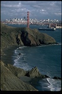 View of Kirby Cove, Golden Gate Bridge and San Francisco skyline from the Marin Headlands