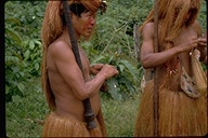 Yaqui Indians sharpening darts, Amazon River, Peru, 1972