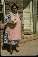 Mrs. Vincent's sister, Pottery Maker and pots, Zuni, NM
