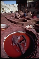 Leather dying vats in Fez Medina, Fez, Morocco