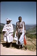 Man and woman wearing traditional clothing in Natal, Zululand, Province of KwaZulu, South Africa