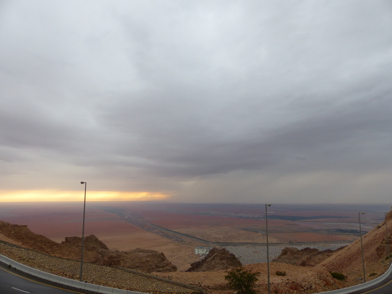 Rain approaching Jebel Hafit, Al Ain, UAE
