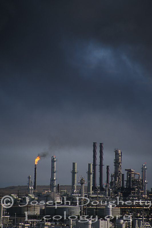 Thick smoke and air pollution over the Chevron refinery.