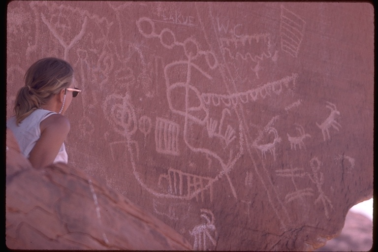 Indian petroglyphs, Valley of Fire, Nevada, USA, 1960