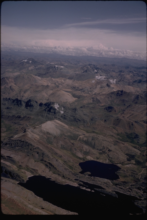 Vista of the Andes Mountains from plane flying from Lima to Cuzco, Peru