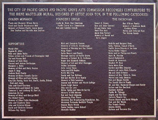 MONTEREY MURAL Dedication plaque