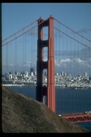 View of Golden Gate Bridge and San Francisco skyline from the Marin Headlands