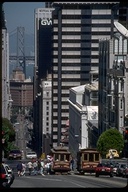 San Francisco cable cars and Bay Bridge
