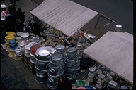 Pots and pans at a market in Quito, Ecuador