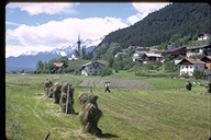 Haystacks in farm field near Innsbruck, Austria