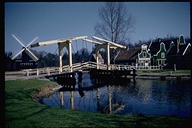 View of bridge, windmill and village of Arnmeni, Netherlands