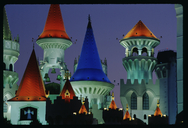 The Hotel Excalibur towers at night in Las Vegas, Nevada