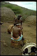 Zulu couple with drums in Province of Natal, South Africa, 1975