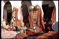 Market stall with rugs, Sahara, Africa