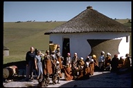 Villagers gathered in front of a house in the Umtata area of Transkei, South Africa