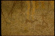 Pictograph of hunting scene in Namibia, Africa, 1960