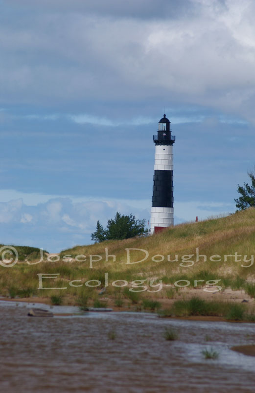 Big Sable Point Lighthouse hidden behind the sand dunes, eastern shore of Lake Michigan.
