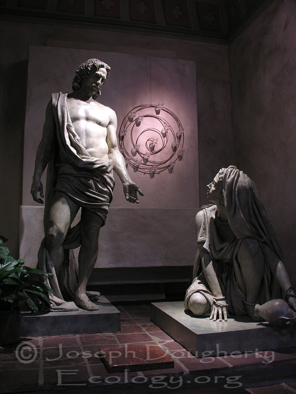 Religious statues inside the cathedral at Mission Santa Barbara