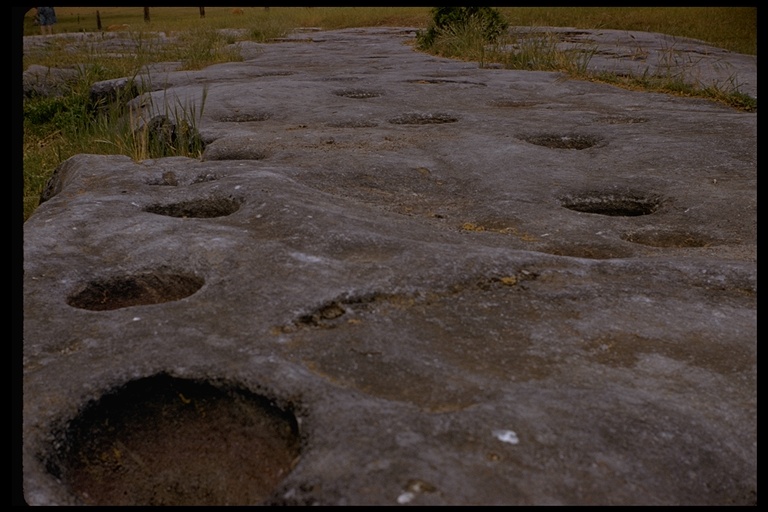 Indian grinding rock, Pine Grove, Route 88, Amador County, CA, USA, 1959