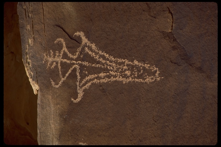 Ute petroglyphs, Entrada Formation, Arches NP, near Wolfe Ranch, Utah, USA