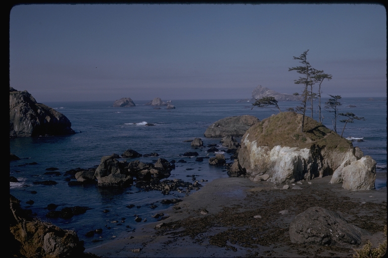 View of outlying rocks from the shore near Crescent City, CA View of outlying rocks from the shore near Crescent City, CA