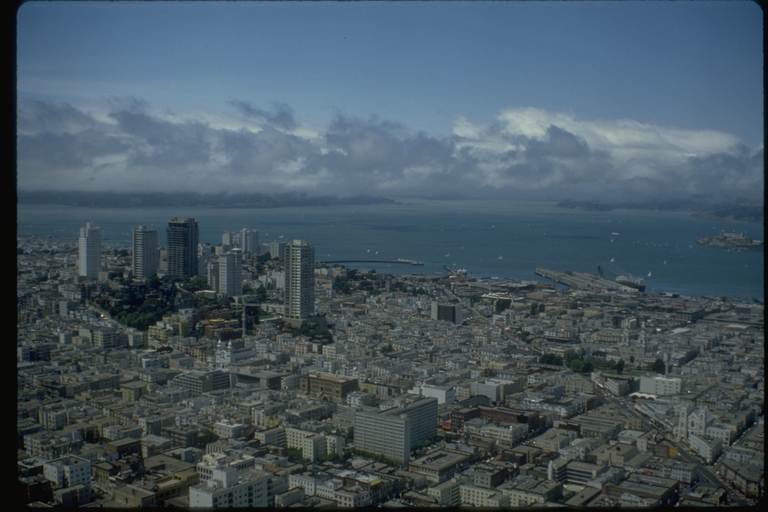 Looking down on North Beach out to San Francisco Bay from Russian Hill, San Francisco, CA Looking down on North Beach out to San Francisco Bay from Russian Hill, San Francisco, CA