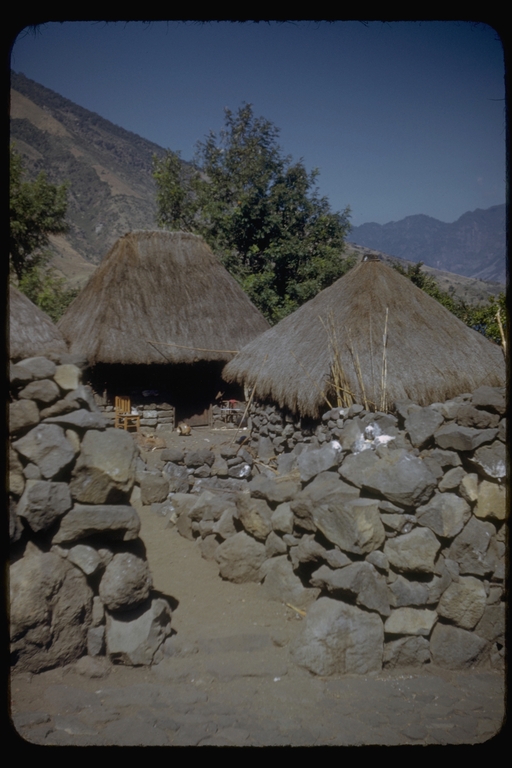 Thatch-roof houses in Santiago Atitlán, Guatemala