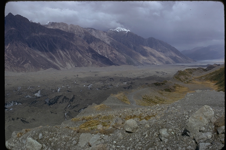 View of the moraine of the Tasman Glacier, New Zealand View of the moraine of the Tasman Glacier, New Zealand