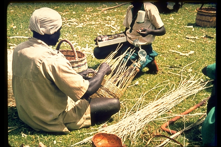 Basket weaving during Market Day in Kakamega in Kenya, Africa