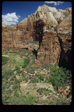 Zion Canyon and Virgin River from Hidden Canyon, Zion National Park, Utah