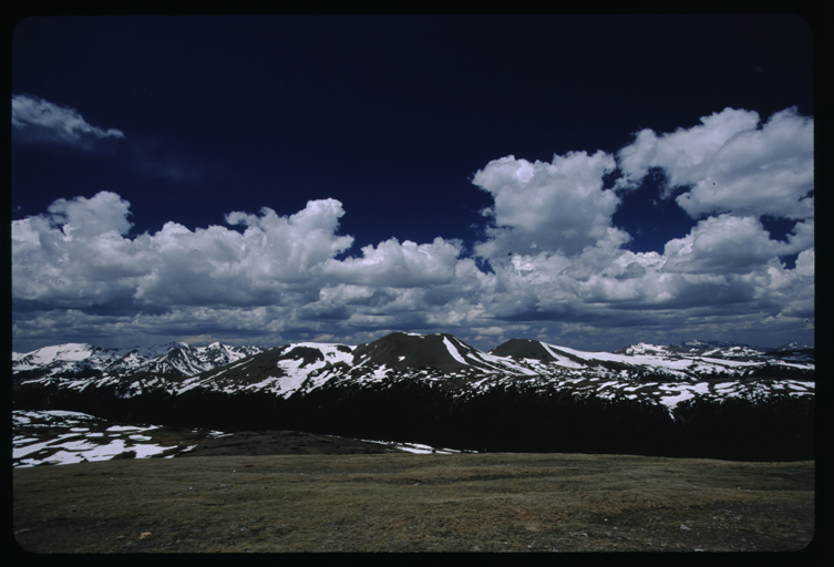 Cumulus clouds over Never Summer Mountains, Rocky Mountain National Park, Colorado